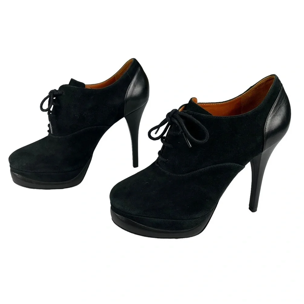 Pour La‎ Victoire Stiletto Shoes Womens Size 9.5 Black Suede Leather Platform